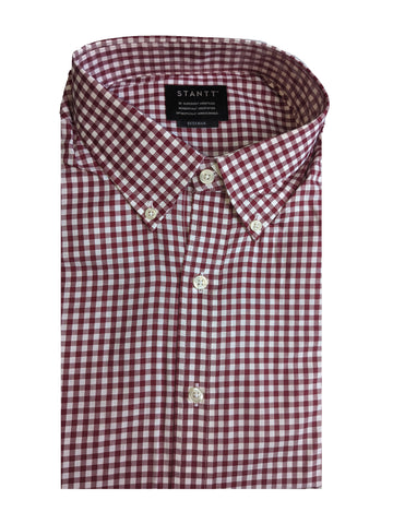 STANTT Burgundy Gingham Casual Button Up Shirt Beekman Fit 17- 31/32 Slim