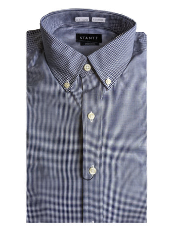 STANTT Navy Micro Check Casual Button Up Shirt Greenwich Fit 15.5- 35/36