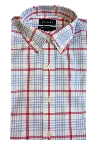 STANTT Light Blue Plaid Oxford Casual Button Up Shirt Houston Fit 14.5-31/32