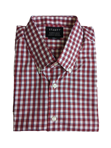 STANTT Men's Red Gingham Casual Button Up Shirt Nassau Fit 16.5-31/32 NEW