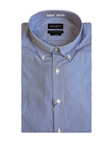 STANTT Navy Mini Fineline Check Casual Button Up Shirt Charles Fit 16- 33/34