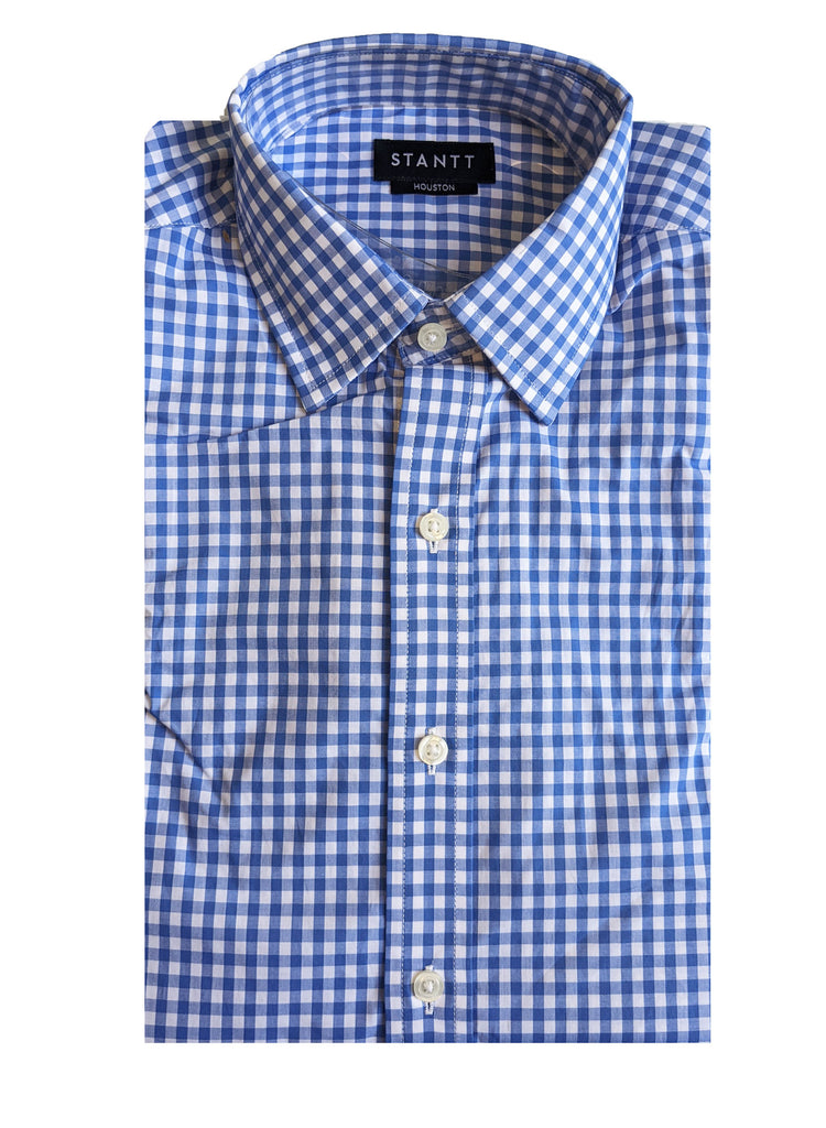 STANTT Men's Washed Blue Gingham Mod Spread Shirt Houston Fit 14.5-31/32