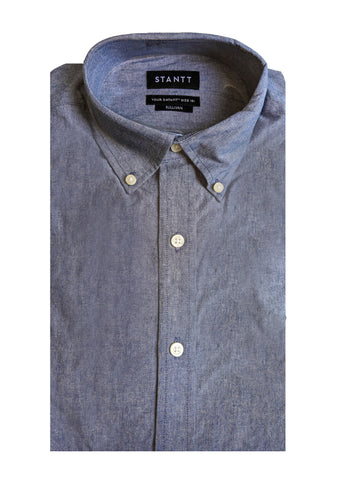 STANTT Men's Blue Chambray Casual Button Up Shirt Sullivan Fit 15-30 Slim