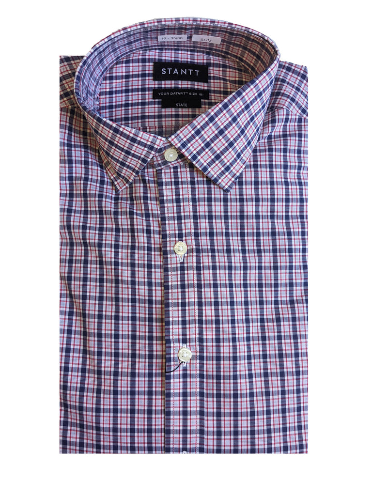 STANTT Men's Red and Navy Multi Check Mod Spread Shirt State Fit 16-35/36