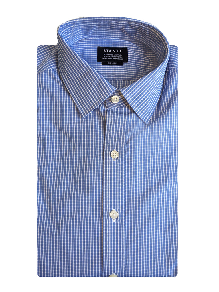 STANTT Men's Cobalt Box Check Mod Spread Shirt Nassau Fit 16.5-31/32 NEW