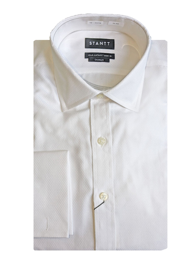 STANTT White Diamond Dobby Mod Spread French Cuff Shirt Charles Fit 16/33/34