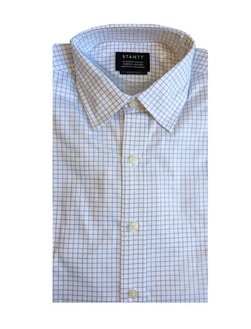 STANTT Men's Light Blue Windowpane Mod Spread Shirt Gasenvoort Fit 14.5-31/32