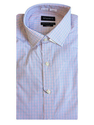 STANT Men's Blue and Pink Tattersall Mod Spread Shirt Edridge Fit 15.5-35/36