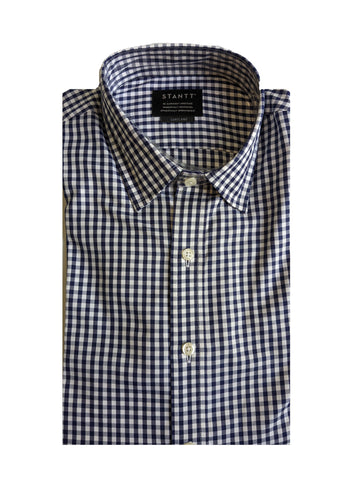 STANTT Men's  Navy Gingham Mod Spread Shirt Cortland Fit 15.5-30 NEW