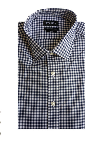 STANTT Men's  Navy Gingham Mod Spread Shirt Irving Fit 17- 39/40 NEW