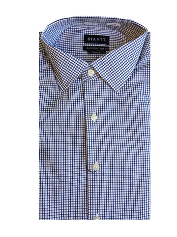 STANTT Men's Navy Grid Check Mod Spread Shirt Stanton Fit 15.533/34 NEW