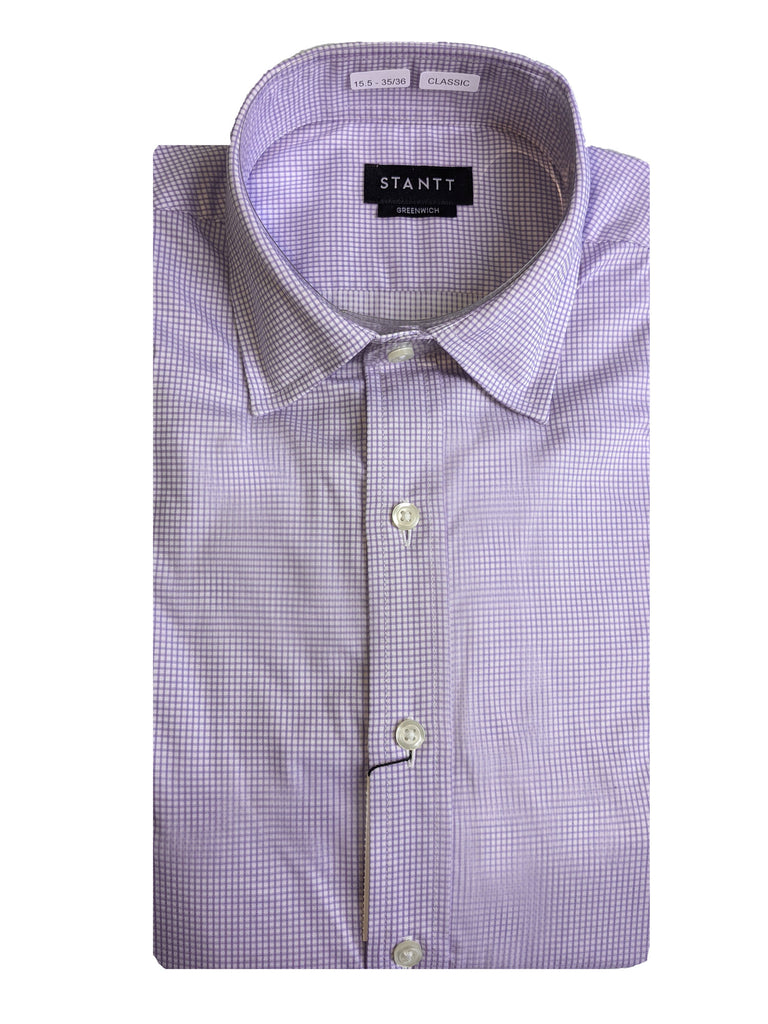 STANTT Purple Mini Check Mod Spread Button Up Shirt Greenwich Fit 15.5-35/36