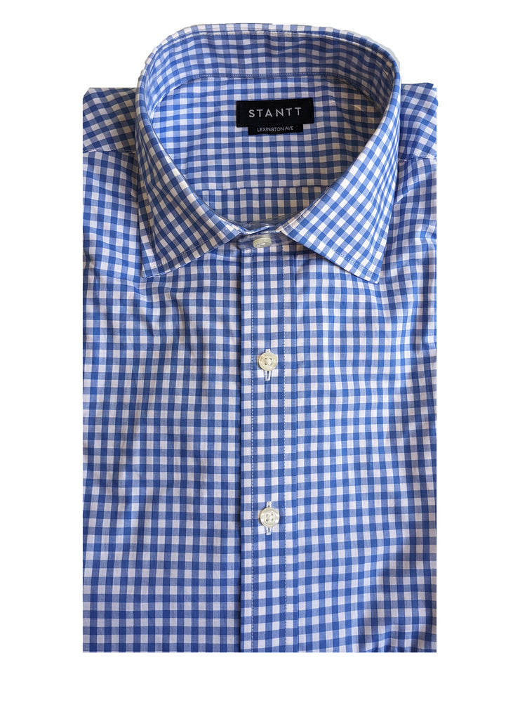 STANTT Men's Washed Blue Gingham Mod Spread Shirt Lexington fit 16.5-30/31