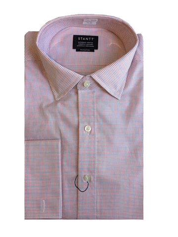 STANTT Men's Crimson Grid Check Mod Spread French Cuff Shirt Rivington Fit