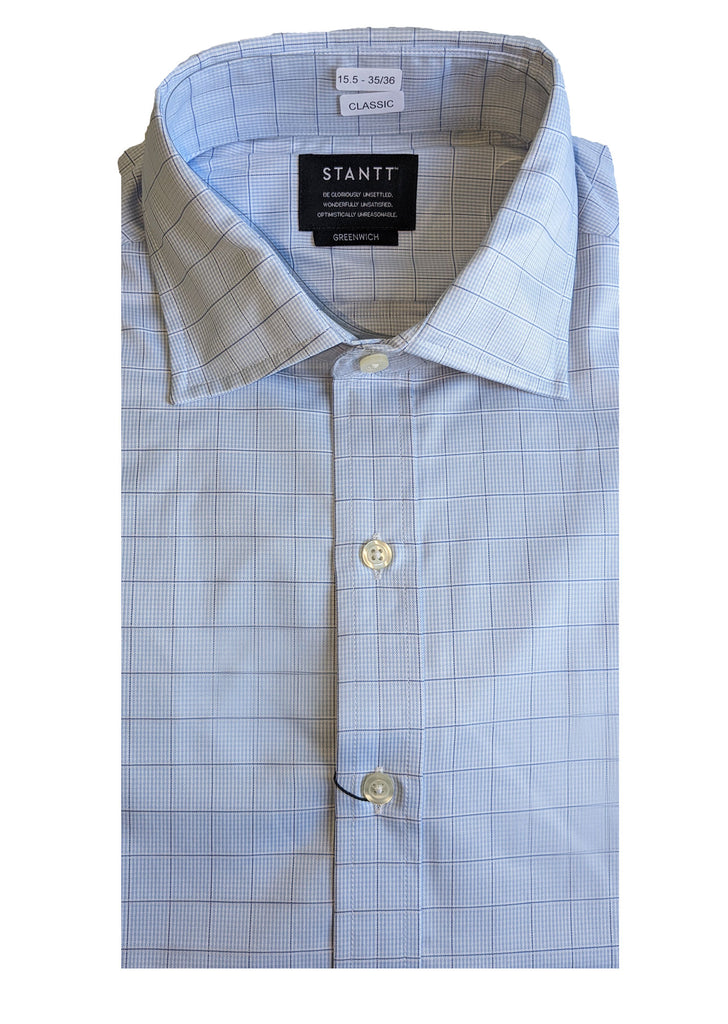 STANTT Men's Blue Prince of Wales Check Spread Shirt Greenwich Fit 15.5-35/36