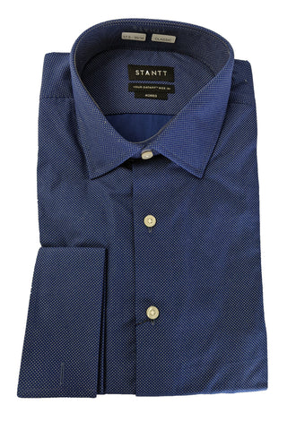 STANTT Men's Navy Micro Dot Mod Spread French Cuff Shirt Morris Fit 17.5-35/36