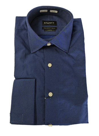 STANTT Men's Navy Micro Dot Mod Spread French Cuff Shirt Stanton Fit 15.5-33/34