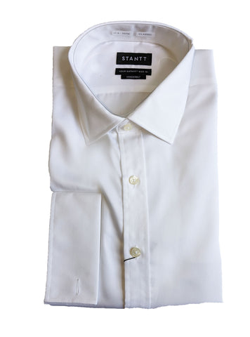 STANTT Men's White Twill Mod Spread French Cuff Shirt Vanderbilt Fit NWT