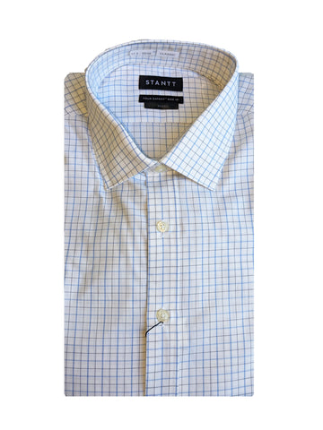 STANT Men's Blue and Black Tattersall Mod Spread Shirt Morris Fit 17.5-35/36