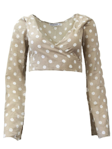 TOBY HEART GINGER Women's Beige Polka Dot Lulu Crop Top #T1060 NWT