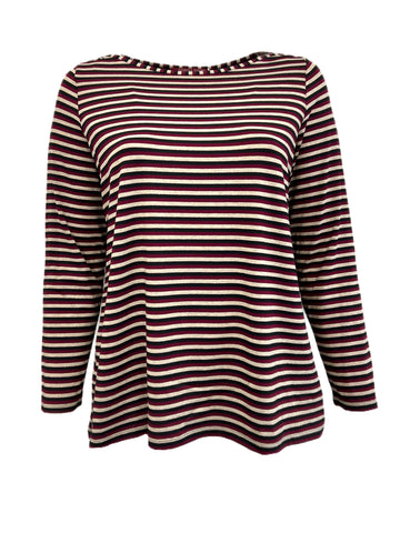 Marina Rinaldi Women's Red Valente Striped Long Sleeve T Shirt NWT