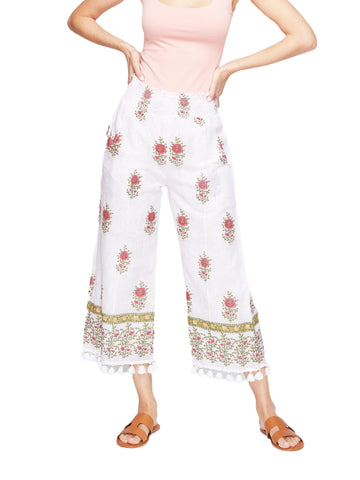 ROBERTA ROLLER RABBIT Women's White Valley Floral Jakara Pant $168 NEW