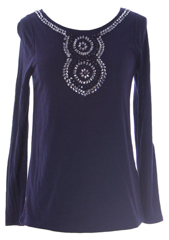 BODEN Women's Navy Embellished Top WL852 US Sz 4 $148 NWOT