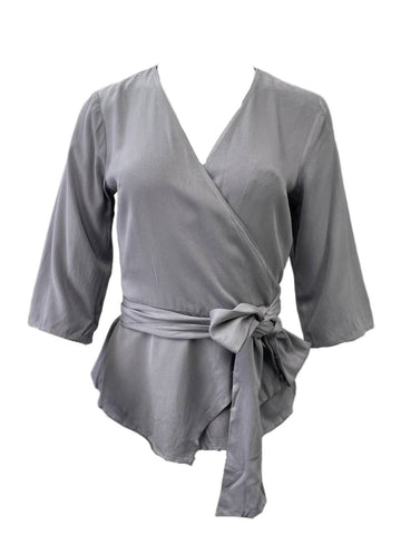 LOST IN LUNAR Women's Grey Wild Roses Wrap Top Size US 4 NWT