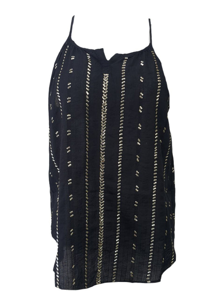 ST. ROCHE Women's Black Organic Cotton Embroidered Bobby Tank #T035 NWT