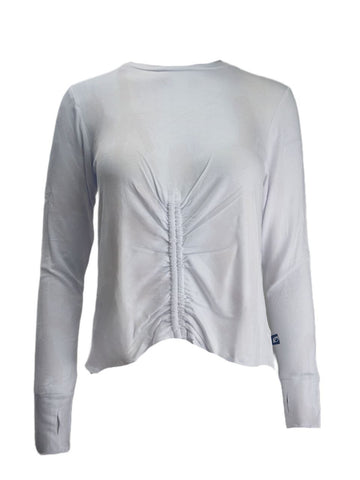 TEREZ Women's White Ruched Long Sleeve Shirt #2412547 XS NWT