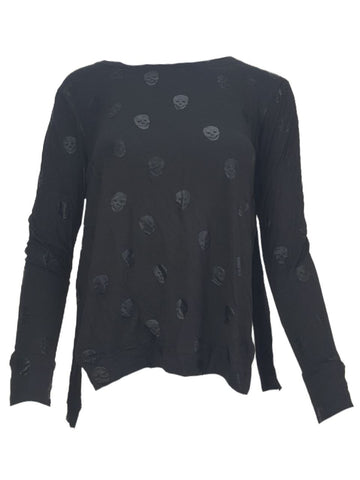 TEREZ Women's Black Skulls Foil Sweatshirt #22237769 Medium NWT