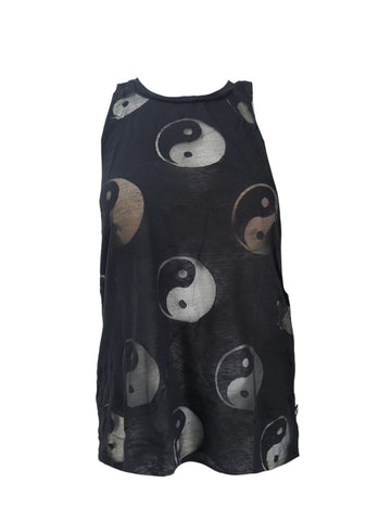 TEREZ Women's Black Ying Yang Burnout Tank Shirt #339027954 Large NWT