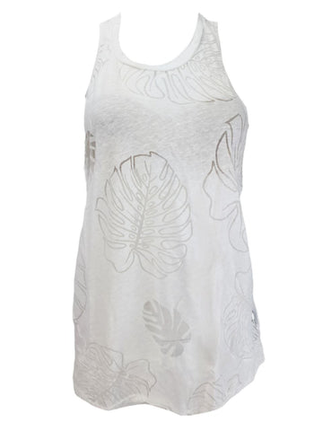 TEREZ Women's White Palms Burnout Tank #339021186 NWT