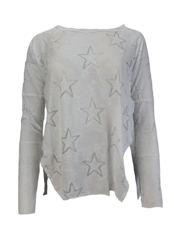 TEREZ Women's White Stars Burnout Long Sleeve Shirt #22157841 Small NWT