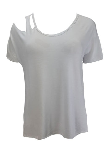 TEREZ Women's White Slash Shoulder T-Shirt #2302547 NWT