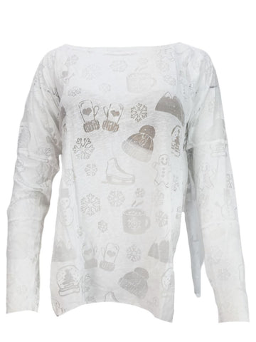 TEREZ Women's White Winter Burnout Long Sleeve Shirt #22157839 NWT