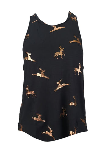 TEREZ Women's Black Reindeer Foil Tank #22167779 X-Small NWT