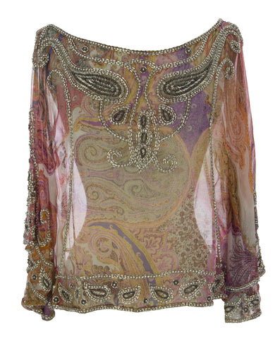 Haute Hippie Women's Iris Multi Sheer Graphic Blouse HHSP12-7168 $795